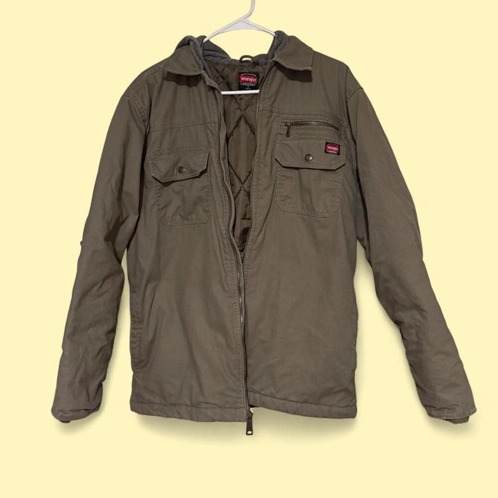 Wrangler Duck Canvas Quilted Hooded Work Jacket Men’s Medium Olive Utility Coat